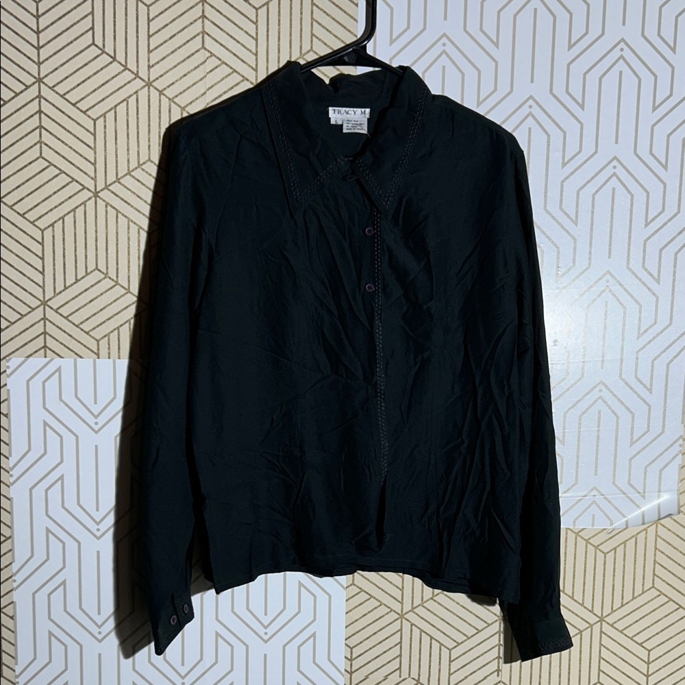 Vintage Tracy M Black Silk Blouse